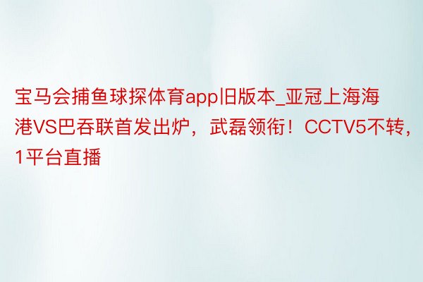 宝马会捕鱼球探体育app旧版本_亚冠上海海港VS巴吞联首发出炉，武磊领衔！CCTV5不转，1平台直播