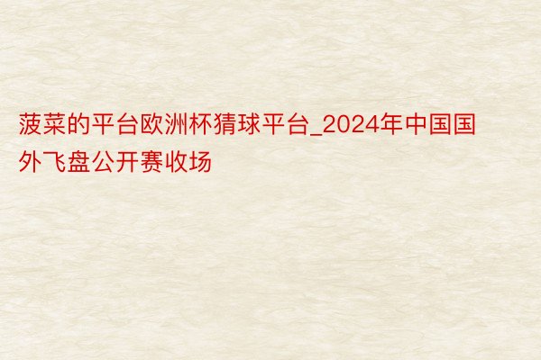 菠菜的平台欧洲杯猜球平台_2024年中国国外飞盘公开赛收场