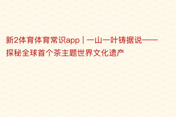 新2体育体育常识app | 一山一叶铸据说——探秘全球首个茶主题世界文化遗产